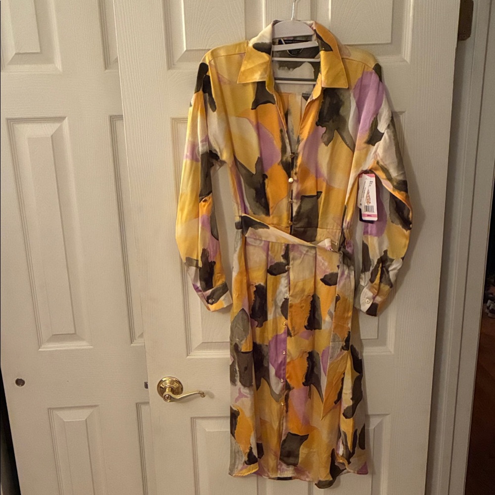 French Connection Yellow and Purple Long Sleeve Dress